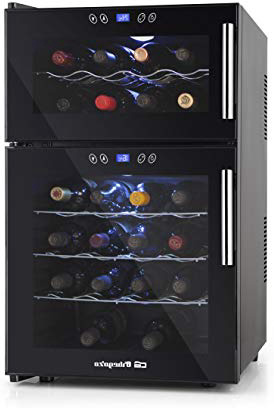 Orbegozo VT 2410 Vinoteca de 24 Botellas, Dos Zonas de Temperatura, 140 W de Potencia, 52 litros de Volumen, Display Digital, Panel de Control táctil, iluminación LED, Metal, Negro