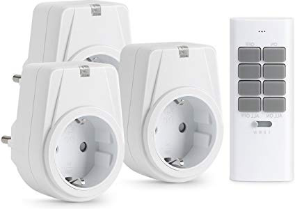 Lunvon 12 Canales Enchufes Inalámbricos Inteligentes con Mando a Distancia con Control Remoto Interruptores a Distancia, Juego de Enchufes de 3 x Por Enchufe Con 1 x Mando a Distancia, 1000 W, Blanco