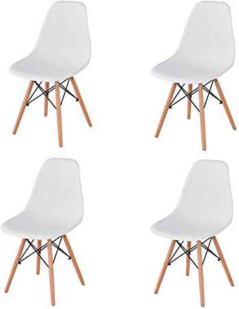 KunstDesign Set de 4 Sillas de Comedor, Diseño Ergonómico,Patas de Madera de Haya Natural (Blanco)