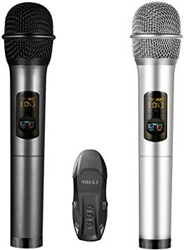 Micrófono Inalámbrico, LESHP Profesional Equipo de Karaoke Bluetooth y Receptor de Micrófono (Dual Channel, banda UHF, grabación, comparte con móvil, para bares, karaoke, fiestas, hogar, reunión)