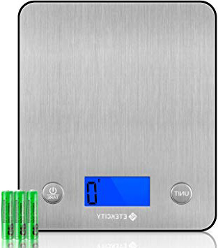 Etekcity Báscula Digital para Cocina, Básculas para Cocina de Acero Inoxidable Electrónicas con un más de 30% Exhibición de Plataforma y Retroiluminación, 11 lb / 5 kg, Diseño Ultra Delgado, Plateado