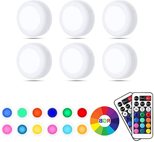 Pursnic Luces debajo del gabinete, luces LED PGB inalámbricas RGB, luces de clóset, luces nocturnas regulables con control remoto de la batería, paquete de 6