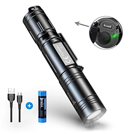 WUBEN Linterna LED Alta Potencia, Recargable USB 1200 LM Super Brillante Antorcha Táctica Militar Pequeña Linterna de Mano, Resistente al agua IPX8, 5 Modos, Con batería 18650, para Ciclismo Camping