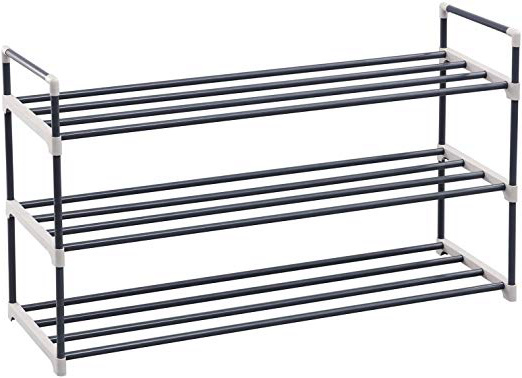 SONGMICS Zapatero de 3 Niveles, Estantes Metálicos para Guardar hasta 15 Pares de Zapatos, para Salón, Entrada, Vestíbulo y Guardarropa, 92 x 30 x 54 cm, Gris LSA13G