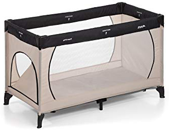 Hauck Dream'n Play Plus - Cuna de viaje 3 piezas, 120 x 60 cm, de 0 meses hasta 15 kg, con colchon, bolsa de transporte, apertura lateral, plegable, ligera y estable, beige