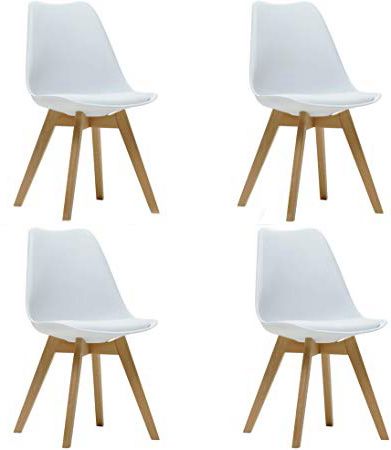 Naturelifestore Pack de 4 sillas de Comedor/Oficina con Madera de Haya Piernas para Comedor/Sala de Estar/Café / Restaurante, Blanco