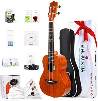 Aklot Ukelele Soprano de 21 Pulgadas Caoba Maciza Ukeleles para principiantes profesionales Con Curso en línea gratuito y 8 Kit de inicio