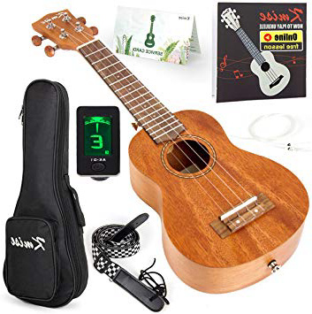 Ukelele de caoba con kit de principiante: funda Gig Bag, afinador, correa, cuerda y manual de instrucciones (idioma español no garantizado) (Soprano 21 Inch)