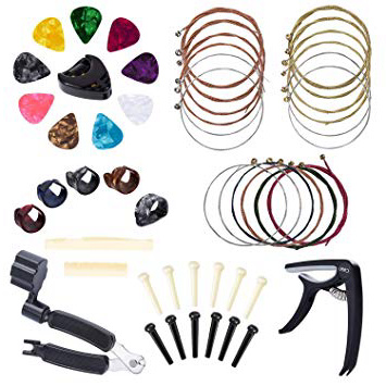 extractor de pines bobinador de cuerdas Anvin todo en 1 kit de herramientas de accesorios de cambio de guitarra incluyendo p/úas de guitarra cuerdas de ac/ústica cejilla clavijas de puente
