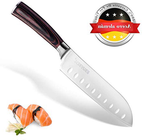 Ebuybest Cuchillos de Cocina Profesionales, Cuchillo Santoku 8" Acero Inoxidable Alemán de Alto Carbono y Mango Ergonómico