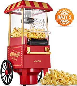 Aicook Eléctrico Vintage Palomitero, Máquina de Palomitas con Gran Capacidad, Aire Caliente Sin Grasa Aceita, Libre de BPA, Certificación CE