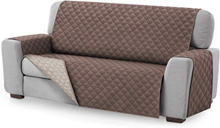Textilhome - Funda Cubre Sofá Malu, 3 Plazas, Protector para Sofás Acolchado Reversible. Color Marrón C/2