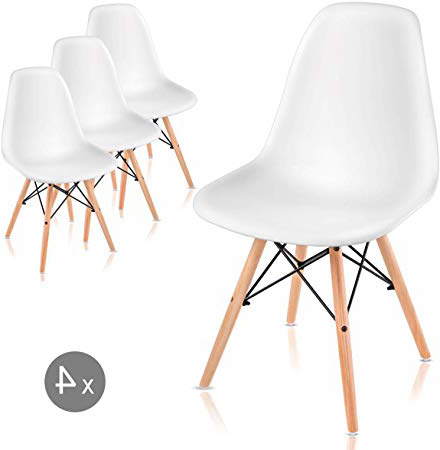 Mc Haus Pack 4 sillas Nordicas Color Blanco para Comedor o Exterior, 61x61x53