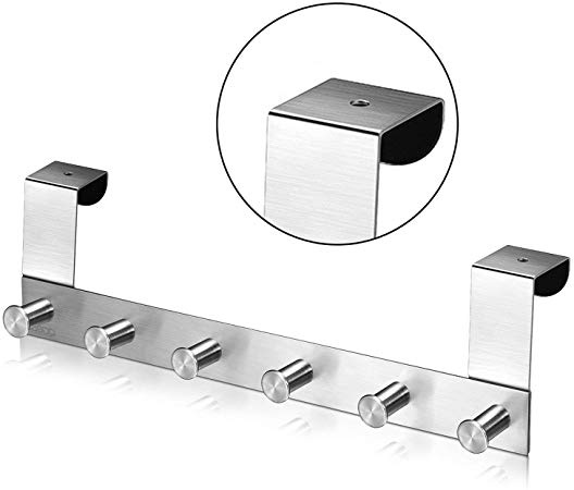 qobobo Colgadores Gancho Puerta Acero inoxidable Perchero Colgador Percha para Ropa Cajones Toallas Guantes Bolsos Armarios Baño Cocina Oficina-6 ganchos (para la puerta inferior a 42 mm)