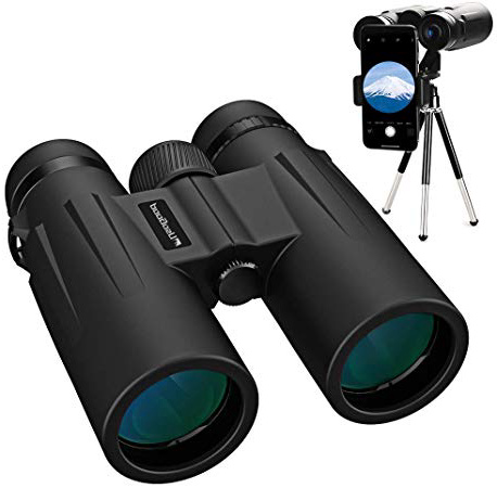 Usogood Prismáticos 12x50 Binoculares Plegable con Tripode y Adaptador movil para Adultos Niños Observación de Aves Caza Senderismo Astronomía y Camping