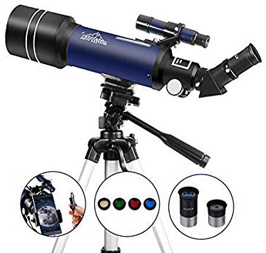 Telescopio Astronómico para Niños Principiantes 400/70mm Refractores Portátil y Equipado con Trípode 110cm, Adaptador De Teléfono MAXLAPTER