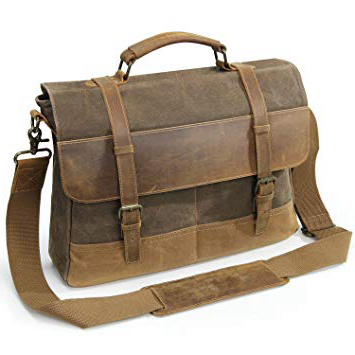 Lifewit 15" Maletín para Portátil Bolso Bandolera Hombre Bolsa de Mensajero Maletines Cuero Vintage Marrón