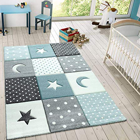
                
                    
                    
                

                
                    
                    
                        TT Home Alfombra Infantil Juego Cuadros Estrellas Luna Pastel Turquesa Blanco Gris, Größe:80x150 cm
                    
                

                
                    
                    
                
            