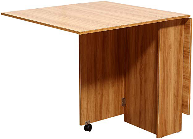 Homcom Mesa Plegable con Ruedas Estante Multifuncional para Comedor Salón Mesa Auxiliar 3 Formas Espacio Ahorrado Madera