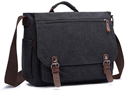 LOSMILE Bolsos Bandolera Bolsa de Hombro 15.6 Pulgadas Bolsa de Ordenador Bolso de Mano Lona Maletines para la Escuela y el Trabajo. (Negro)