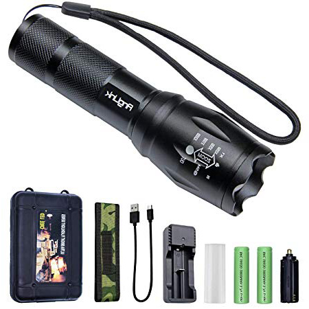 Linterna LED con Dos baterías, AngLink Kit de Linterna Táctica de Potentes CREE L2 1200LM, 5 Modos, Zoomable Flashlight Luz Recargables y Impermeable - con Una funda