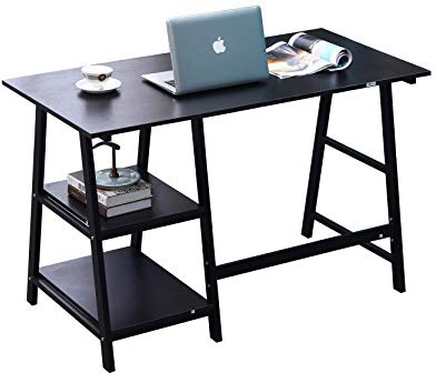 sogesfurniture Escritorio de Oficina 120 x 60 cm Mesa de Ordenador Mesa de Trabajo Escritorio para Computadora con 2 estantes, de Madera y Acero, Negro TPlus-BK-BH