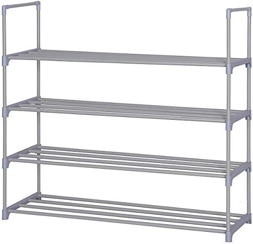 Torre de zapatos de metal de 4 niveles Nivel de estante Organizador de almacenamiento de zapatos de 20 pares Unidad de entrada Gabinete apilable con 4 niveles Estantes de metal duraderos (plata)