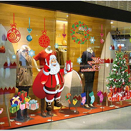Pegatinas de Navidad, navidad decoracion Navidad Copo de Nieve, pegatinas de pared calcomanías de ventanas Escaparate, Tienda, Oficina ( 4 hojas X 30 * 90cm ) (Rojo)