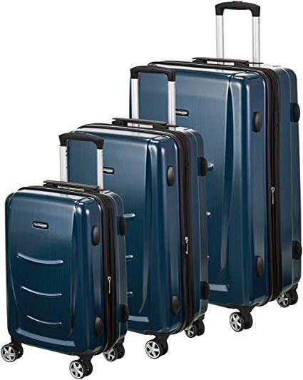 AmazonBasics - Maleta rígida giratoria - Juego de 3 piezas ( 55 cm, 68 cm, 78 cm), Azul marino