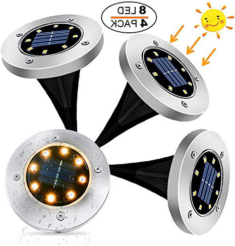 Luces Solares para Exterior Jardin 8 leds, 4Pcs 100LM Luz Cálida IP65 Focos led Exterior Solar Acero Inoxidable Luz de Jardin Lámparas Suelo Iluminación para Yard Paisaje Driveway Lawn Pathwa Camino