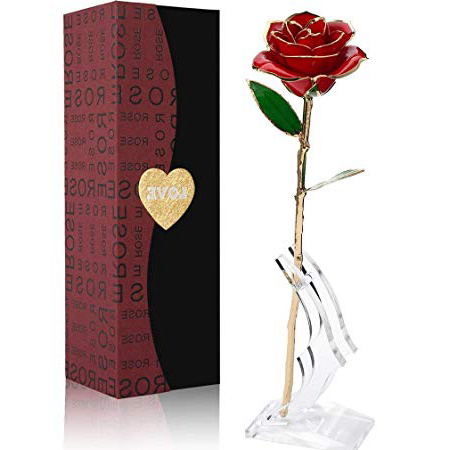 Gomyhom Rosa 24K, Rosa de Oro Chapada en Oro con Caja de Regalo para Madre para Amor en el Día de San Valentín para Aniversario para Amigos como Un Regalo de Cumpleaños