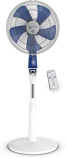Rowenta Mosquito Silence Ventilador de pie, 40 cm, 4 velocidades, Modo silencioso, 50 dBA, Mando a Distancia, Blanco/Azul