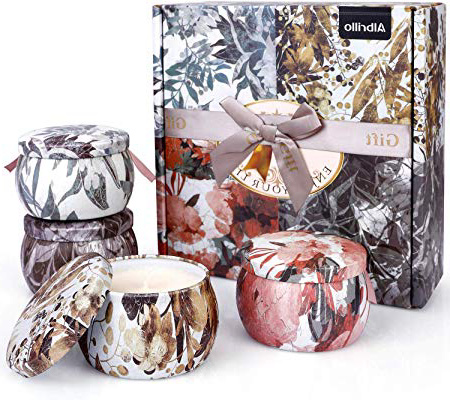 Albrillo Velas Perfumadas 4 Piezas Set de Vela Aromática Regalo de Velas de Aromaterapia Cera de Soja 100% Natural Vela de Viaje Adecuado para Yoga Baño Dormitorio