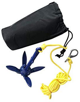 DEQUATE Kit De Anclaje De Barco Pequeño, Plegable, Aluminio, para Canoa Jet, Esquí, Sup Y Tabla De Paddle, con Bolsa De Transporte De Cuerda De Remolque De 5 M, Kit 0.4 KG