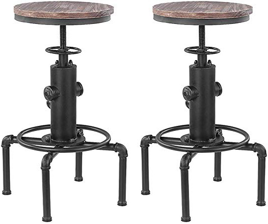 IKAYAA Juego de 2 Taburetes de Bar Elegantes Sillas de Comedor Estilo Industrial Altura Ajustable