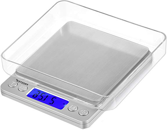 Proster Mini Escala Digital de Bolsillo 0.01-500g Escala Postal de Alta Precisión para Alimento de la Cocina, Pesar Gemas, Joyas y Otros Objetos Preciosos - Color Plata