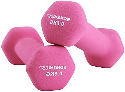 SONGMICS Juego de 2 Mancuernas 0,5 kg, 1 kg, 1,5 kg, 2 kg, 3 kg, 4 kg, 5 kg Vinilo Varios Pesos y Colores