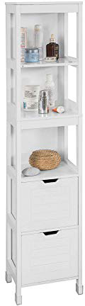 SoBuy Mueble Columna de Baño, Armario para Baño Alto,Estanterías de Baño-2 Puertas y 1 Cajón,FRG126-W,ES (Blanco)