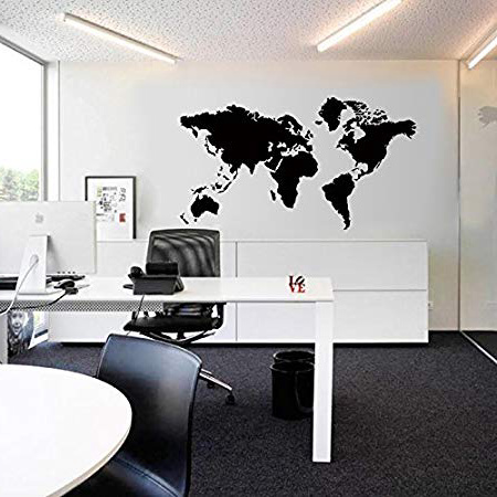 Pegatina Zooarts para decorar la pared, de vinilo, grande, despegable, de color negro y con un diseño del mapa del mundo