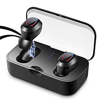 bakibo Auriculares Bluetooth 5.0 Inalámbrico, Tws Deporte Ear In Auriculares con Estuche De Carga Portátil, Cancelación de Ruido 3D, Ipx7 Impermeable,Micrófono Incorporado, Para Correr, Ciclismo