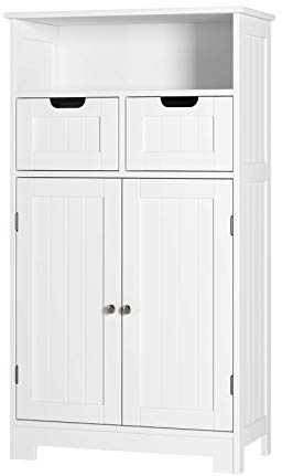 HOMECHO Armario de Baño para Almacenamiento Gabinete de de Suelo con 2 Cajónes y 2 Puertas para Baño Cocina Dormitorio Salón 60 x 30 x 110 cm