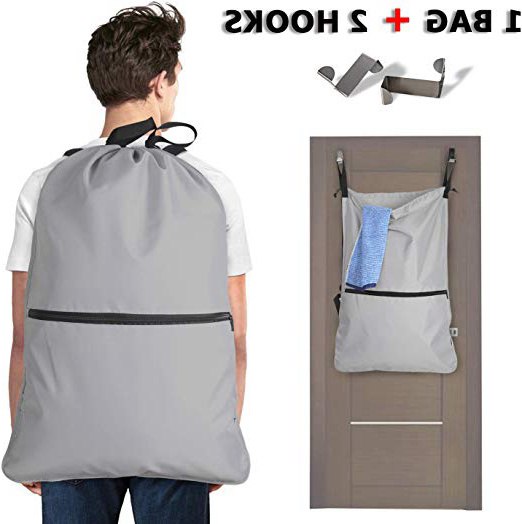 Luxja Bolsas para la Colada, Bolsa de Ropa Sucia, cesto de la Ropa con Ganchos para Puerta y Correas de Hombro de Acero Inoxidable Extra, Gris