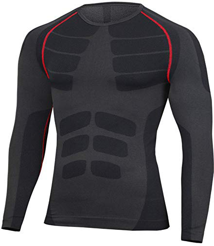 Bwiv Camiseta Hombre Deportiva Compresión Camiseta Interior Hombre Manga Larga Fitness Gimnasio Aire Libre para Entrenamiento Ciclismo Talla M hasta XL 3 Colores