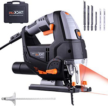 TACKLIFE Sierra de calar, 800W caladora con Láser& LED, 6 Hojas, Velocidad Variable (1-6), Estuche de Transporte, 22mm Altura de Carrera, 3 Longitud del Núcleo del Medidor | PJS02A