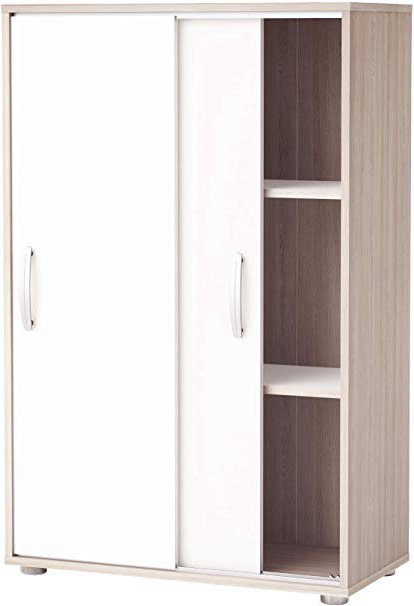 Miroytengo Mueble Armario Auxiliar Puertas correderas Color Blanco y Roble 68x33x106 cm