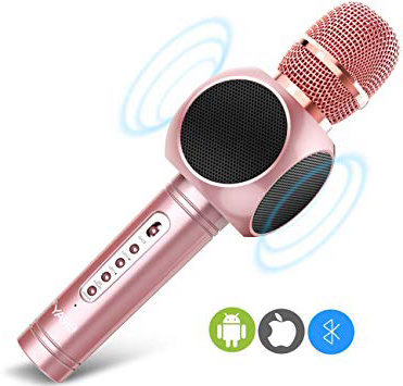 Micrófono Inalámbrico Karaoke Bluetooth 3.0 2 Portátil Altavoces Incorporados para Karaoke Batería de 2600mAh 3.5mm AUX Compatible con PC/iPad/iPhone/Smartphone, Color Rosado
