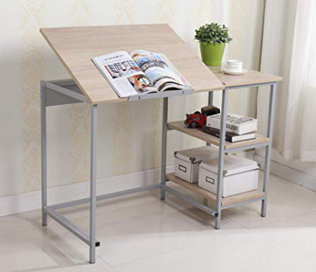 EBS Mesa de Dibujo para Arte y Diseño Reclinable de Escritorio Oficina con Estantes