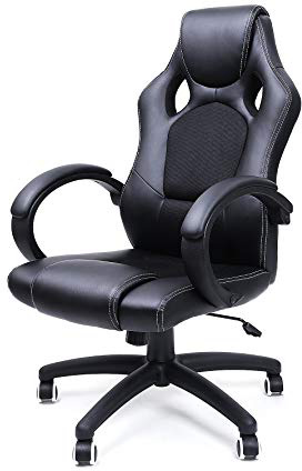 SONGMICS Racing Silla de escritorio de oficina ergonómica regulable con ruedas, OBG56B, Negro