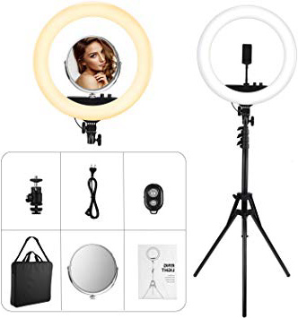 VicTsing 18" Anillo de Luz 48cm 55W sin Reemplazar Filtros de Colores, 3200-5600K Temperatura de Color, Brillo Regulable (0%-100%), para Movil y Camara, Youtube/Selfie/Video/Maquillaje, Aro de Luz