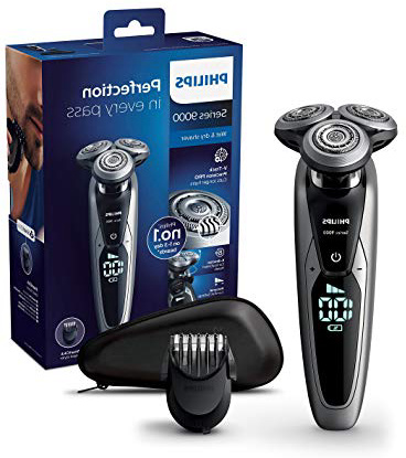 Philips Serie 9000 S9711/41 - Máquina de afeitar con cabezales de 8 direcciones, seco/húmedo y 3 modos, 60 min de batería incluye perfilador de barba con 5 posiciones y funda de viaje, plata